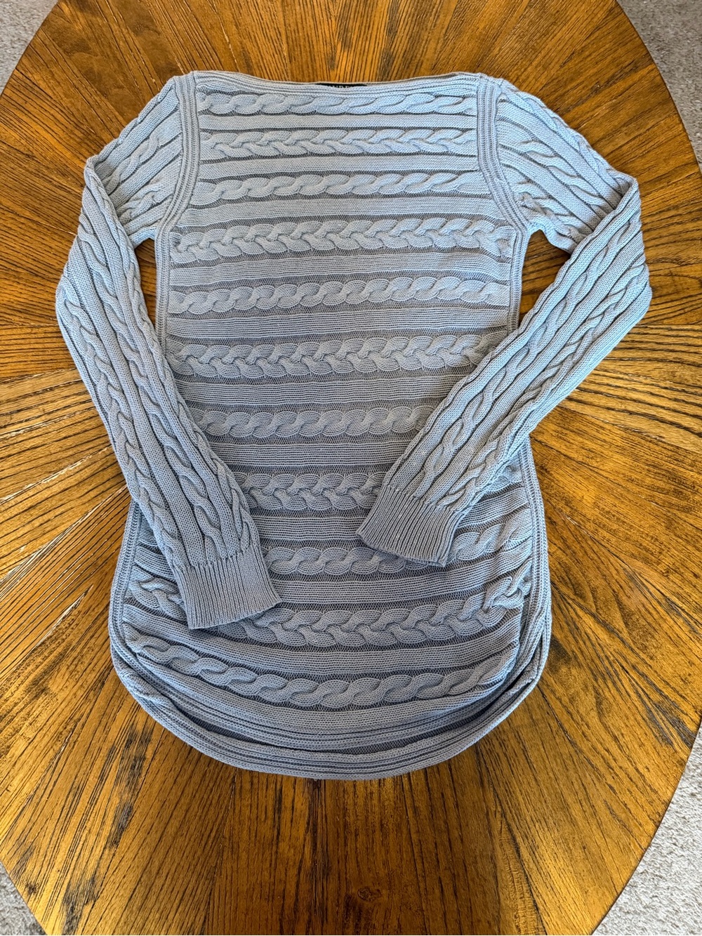 Ralph Lauren Light Blue Gray Cable-Knit Scoopneck Sweater